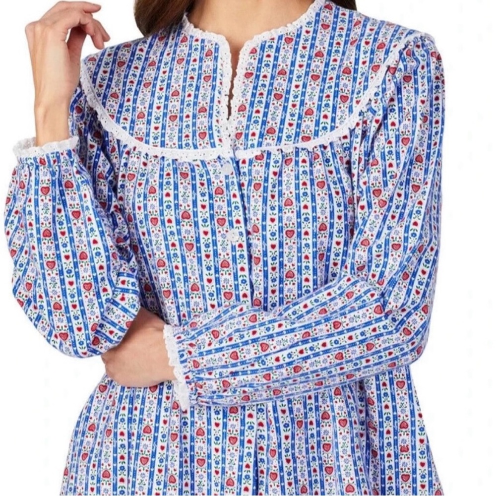 LanzOf Salzburg Floral‎ Print Tyrolean Flannel Long Nightgown Small Blue Prairie